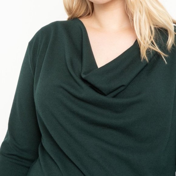 Eloquii Dark Green Cowl Neck Knit Long Sleeve Sweater Dress Shift Classy 18 Plus - Picture 2 of 9